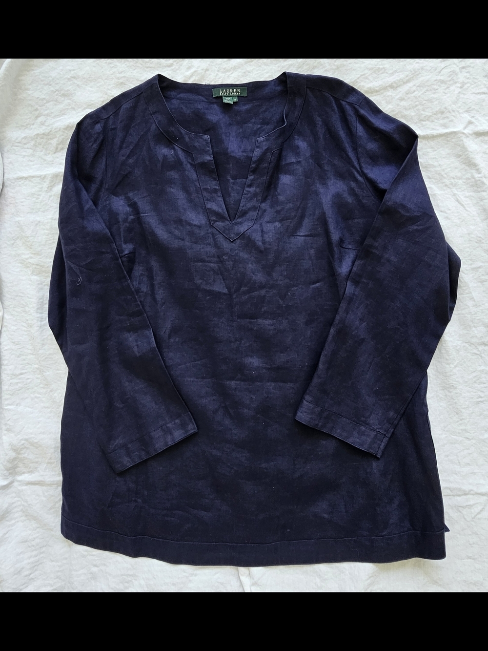 Ralph Lauren Navy Long-Sleeve Linen Tunic Shirt Size 1X